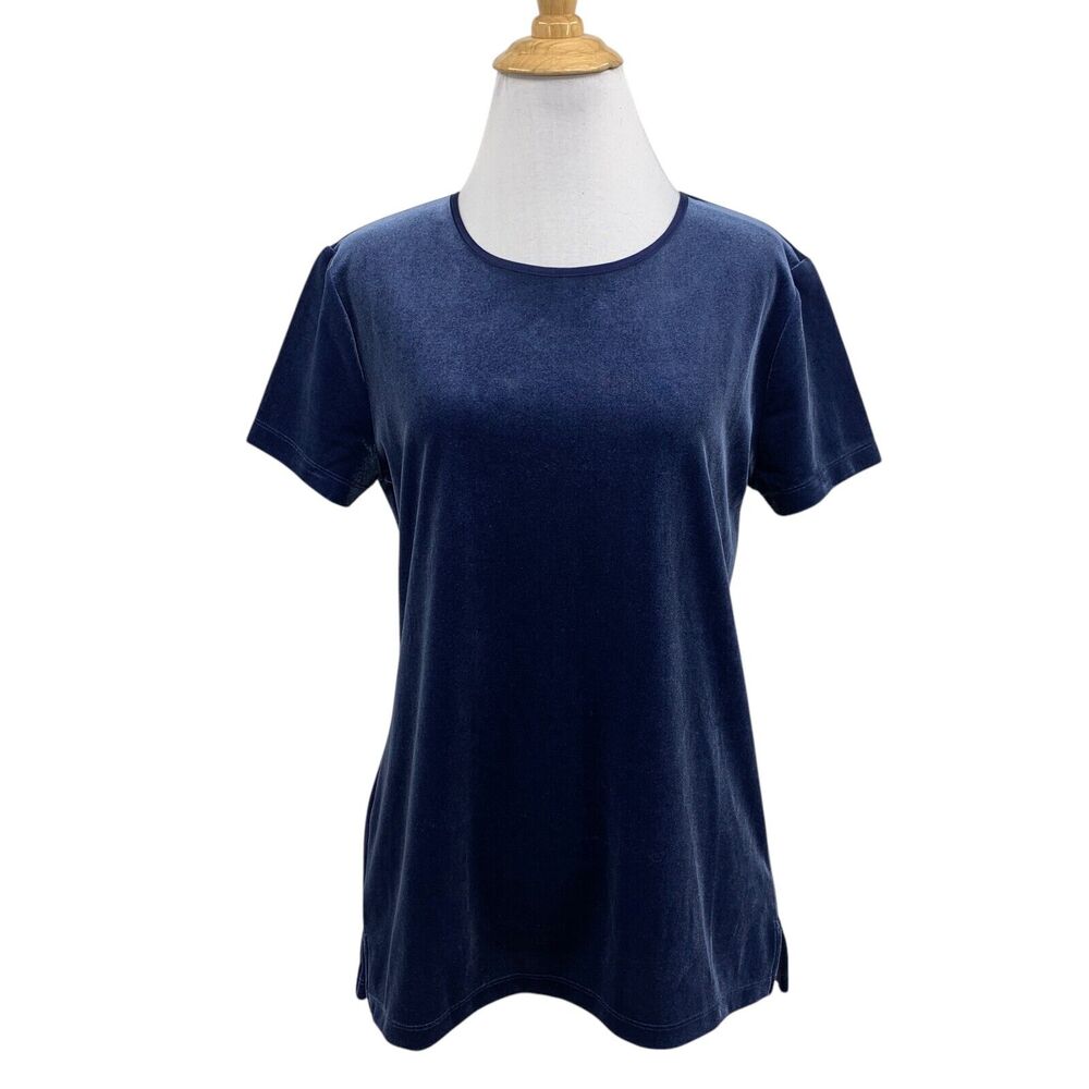 Lands End T Shirt Womens XS Extra Small Midnight Blue Short Sleeve Velvet Crew